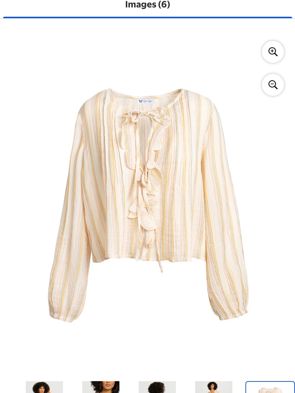 Jessica Simpson Striped Ruffle Tie-Front Blouse - Cream & Peach